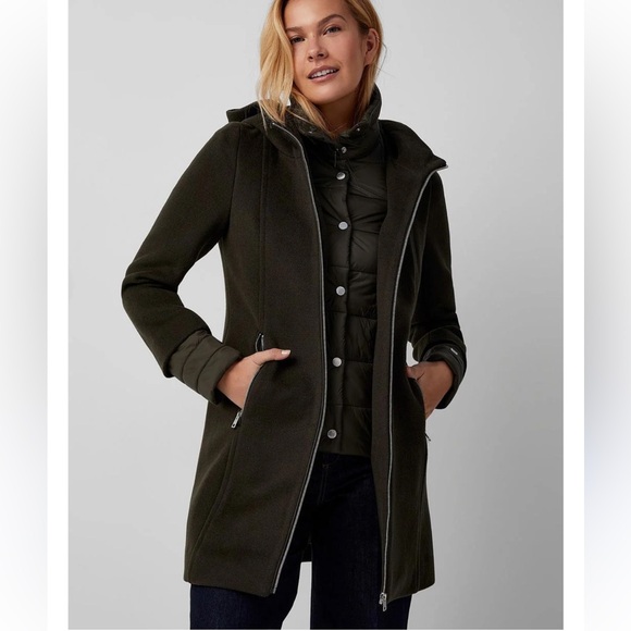 New Soia & Kyo Rooney Hooded Mixed Media Coat in Green Size Medium - Picture 1 of 16